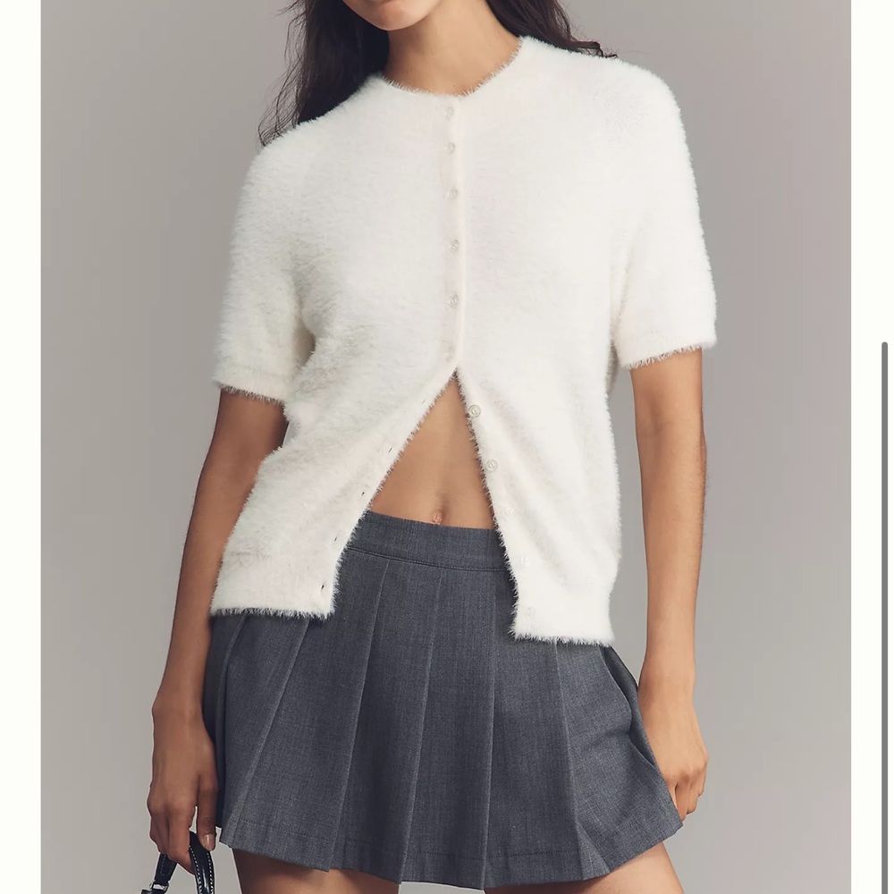 Anthropologie White Fuzzy Sweater